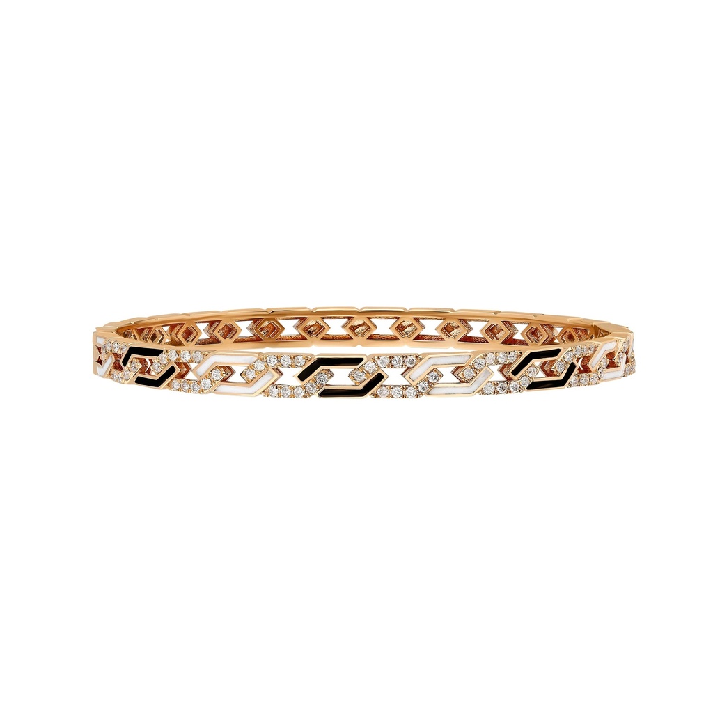 Rose Gold Fizzy Rebel Bracelet With Diamonds - Black & White Enamel