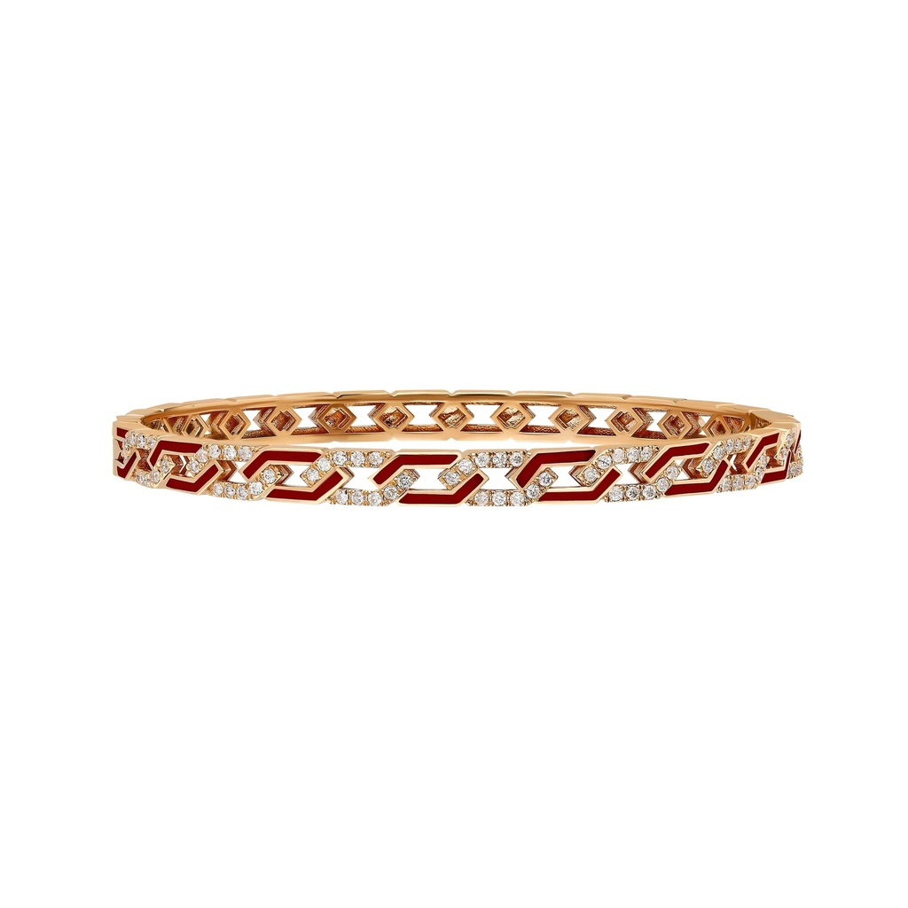 Rose Gold Fizzy Rebel Bracelet With Diamonds - Red Enamel