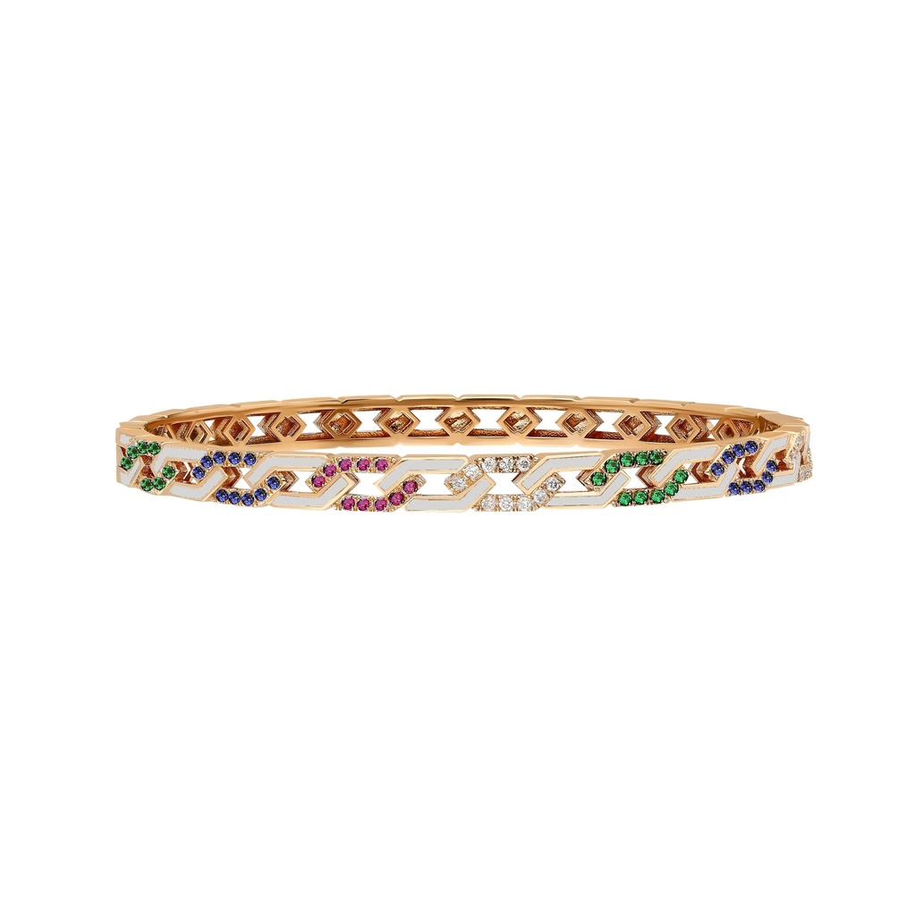 Rose Gold Fizzy Rebel Bracelet With Multicolor Diamonds - White Enamel