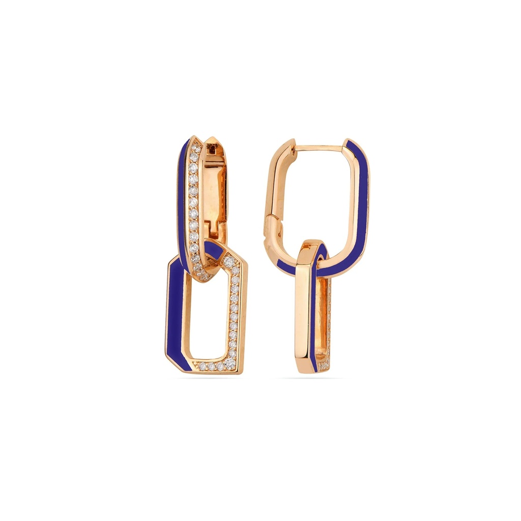 Rose Gold Flow Chain Earrings - Parliament Blue Enamel