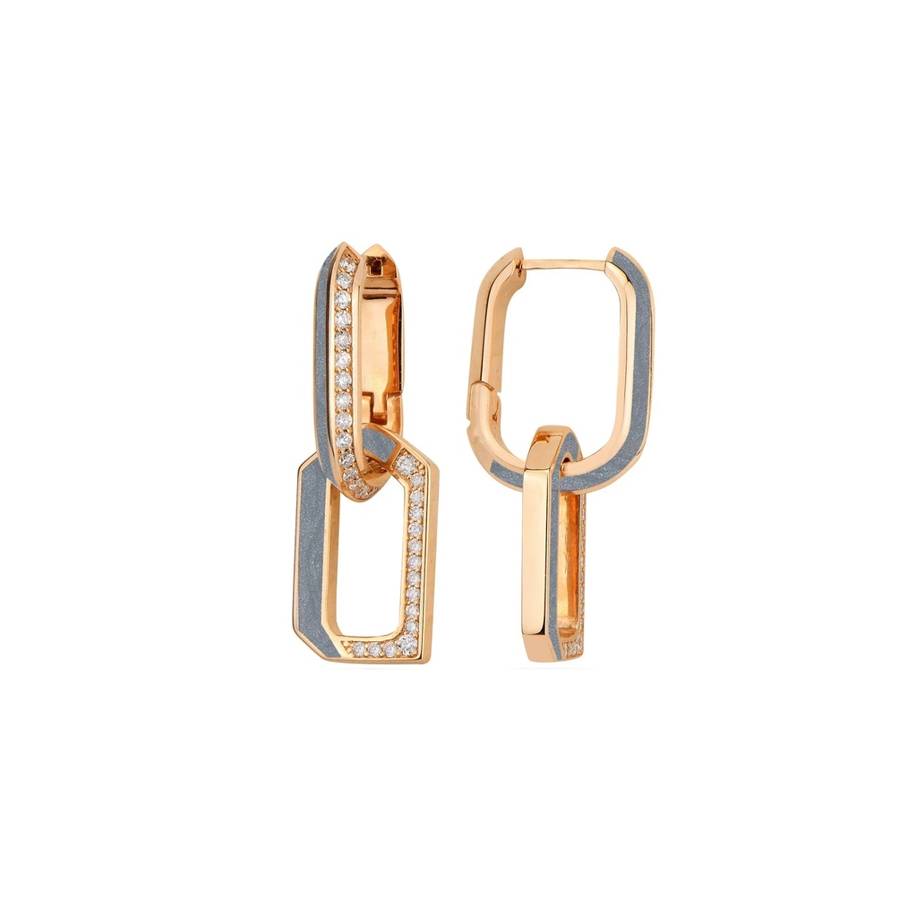 Rose Gold Flow Chain Earrings - Rhodium Enamel