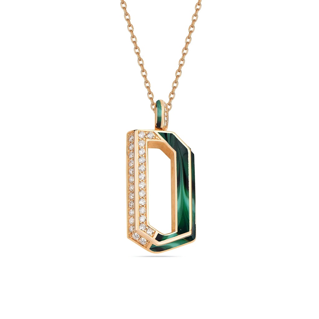 Rose Gold Flow Chain Pendant - Green Mother of Pearl Enamel