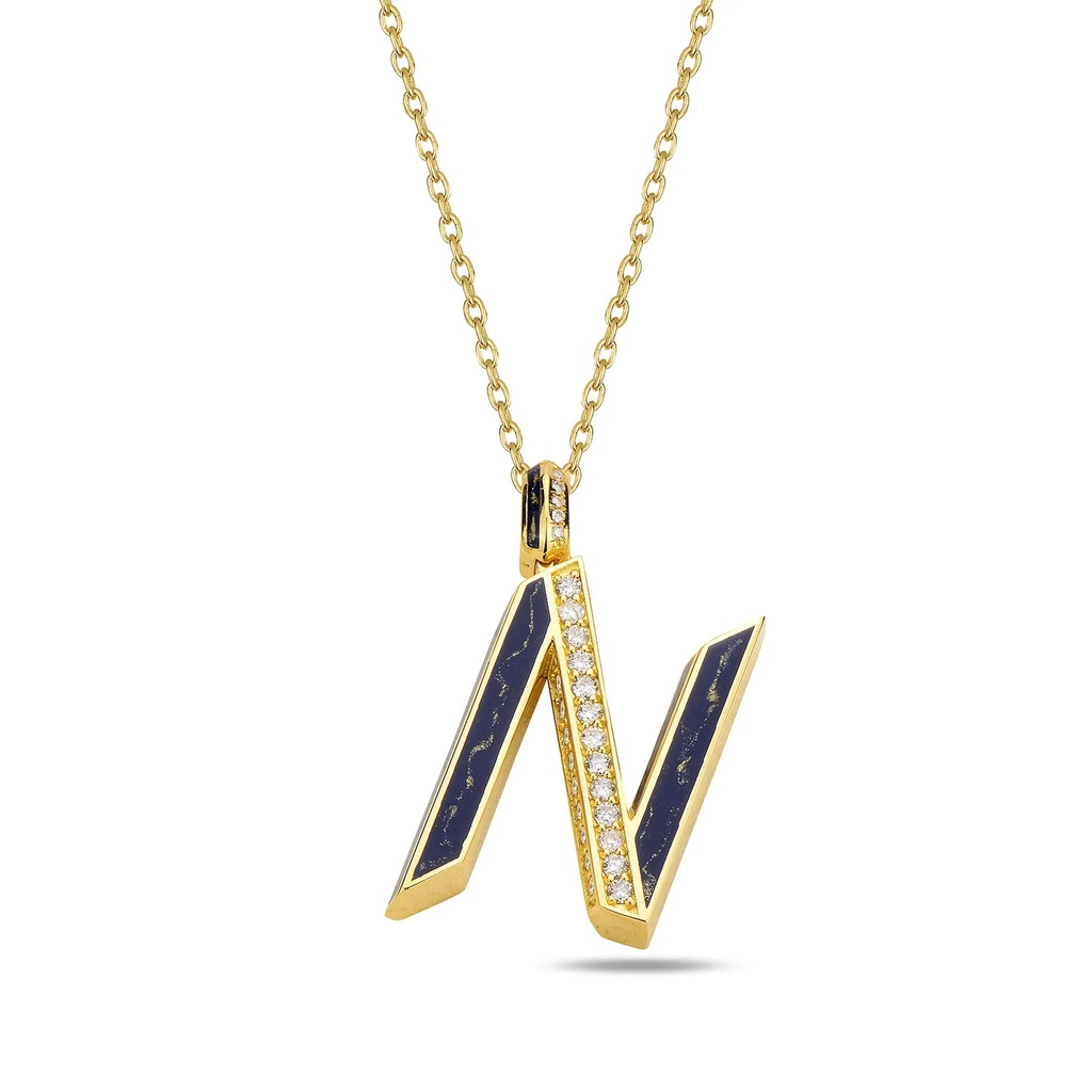 Rose Gold Flow Letter Pendant - "N"