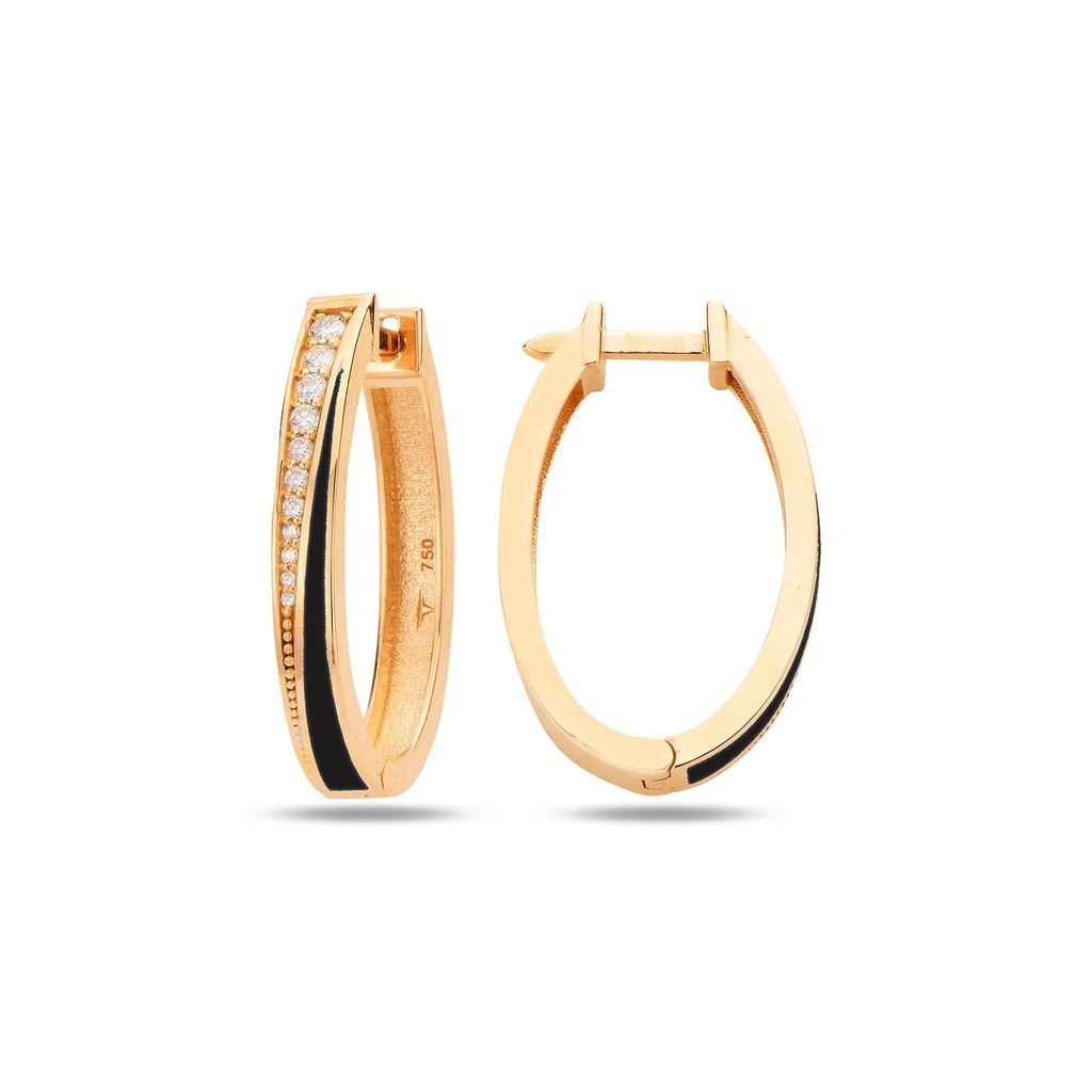 Rose Gold Flow Oval Earrings with Black Enamel
