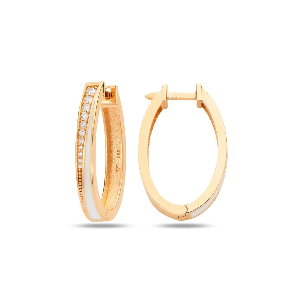 Rose Gold Flow Oval Earrings with White Enamel