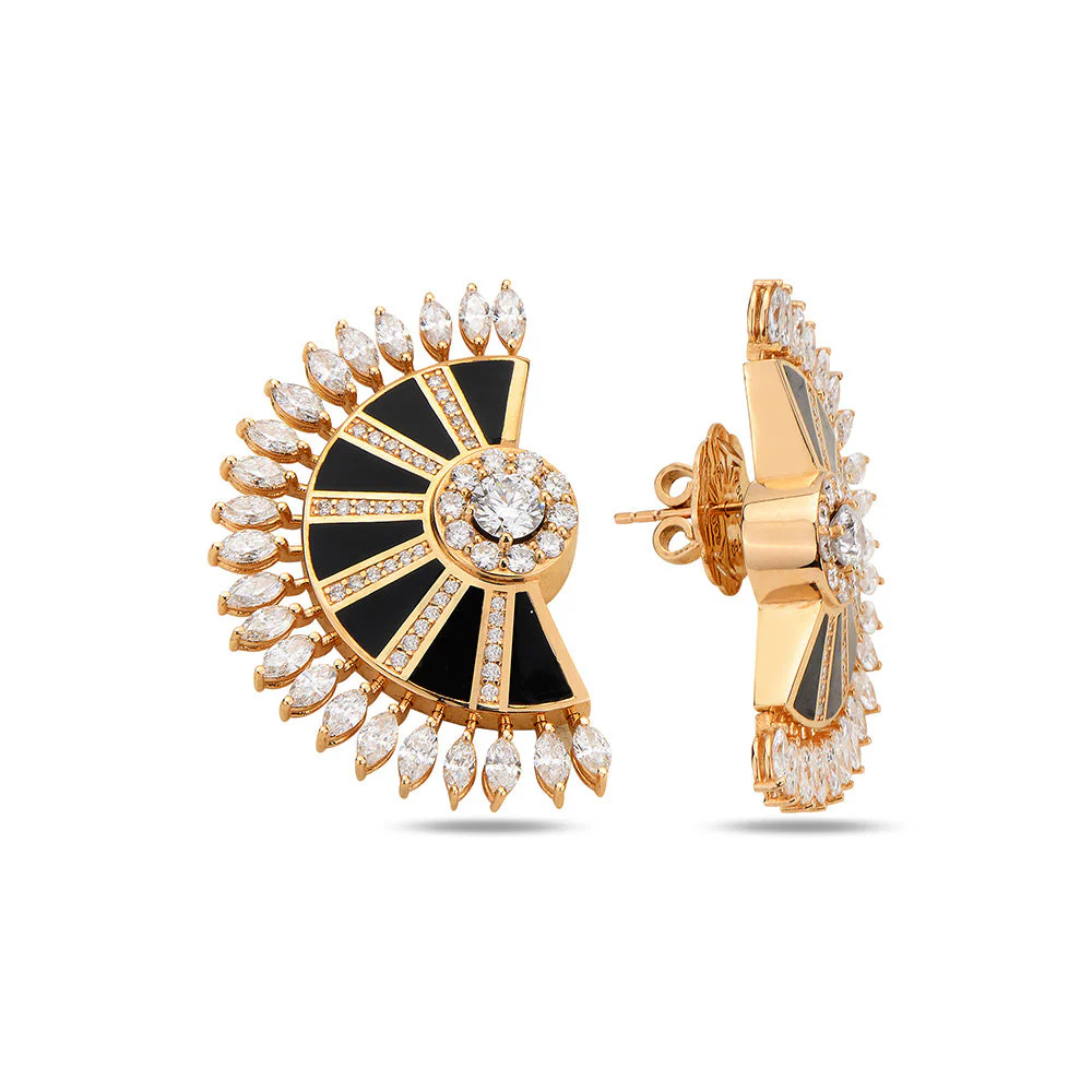 Rose Gold Limited Edition Alis Dawn Earrings with Black Enamel
