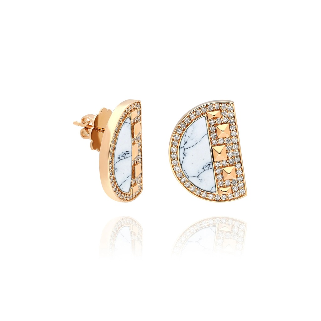 Rose Gold Neutra Cairo Earrings - White Agate