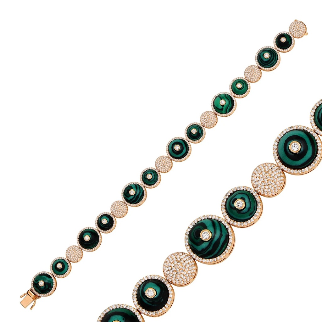 Rose Gold Neutra Dome Bracelet with Malachite