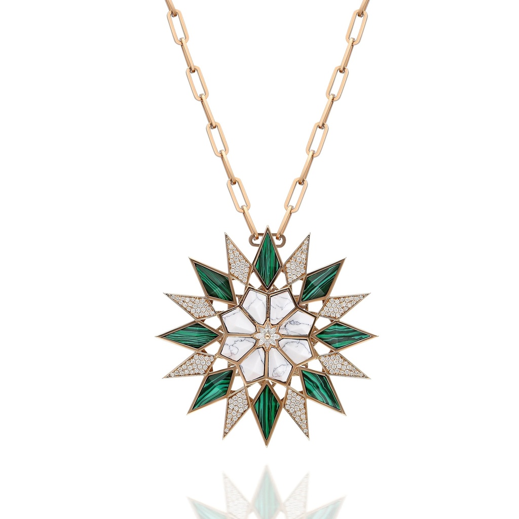 Rose Gold Nord Medallion Malachite & White Agathe