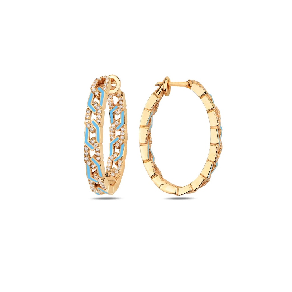 Rose Gold Rebel Earrings with Diamonds - Turquoise Enamel