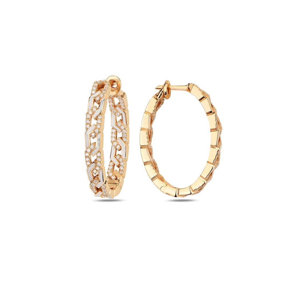 Rose Gold Rebel Earrings with Diamonds - White Enamel