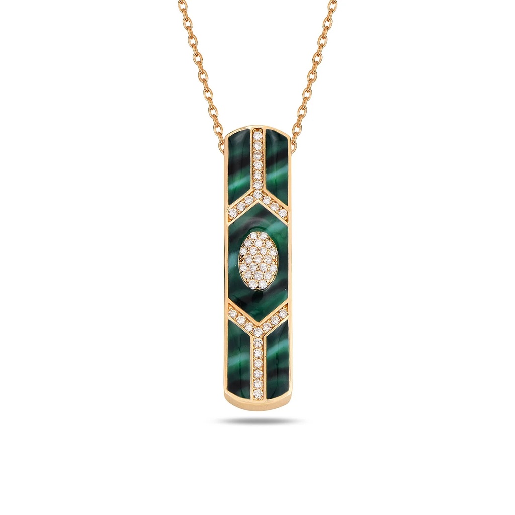 Rose Gold Shield Bar Pendant - Green Mother of Pearl Enamel