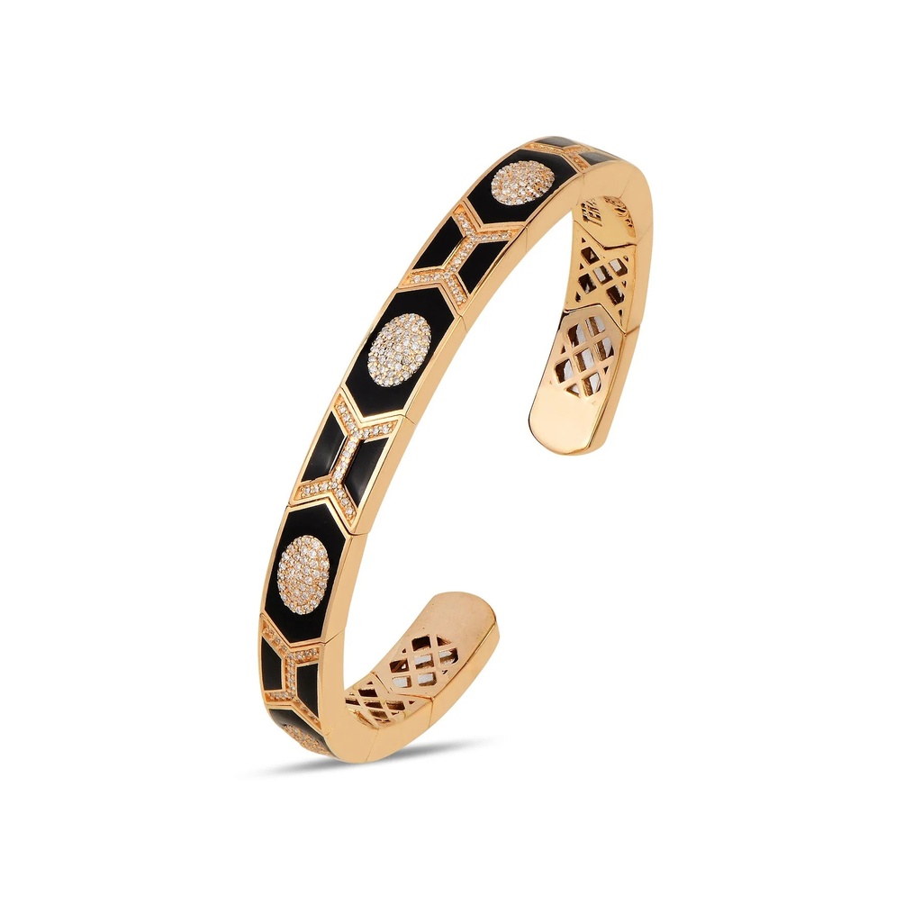 Rose Gold Shield Bracelet - Black Enamel