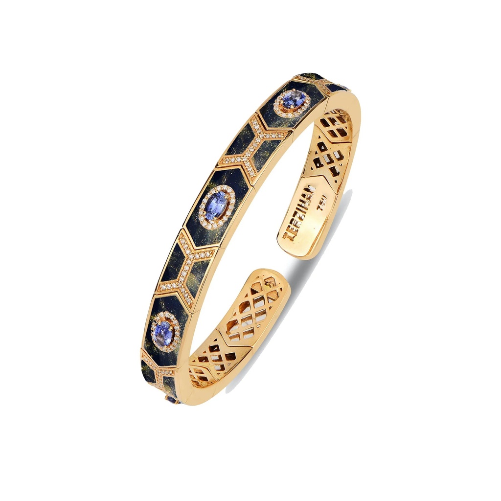 Rose Gold Shield Bracelet - Sapphire with Blue Mother of Pearl Enamel