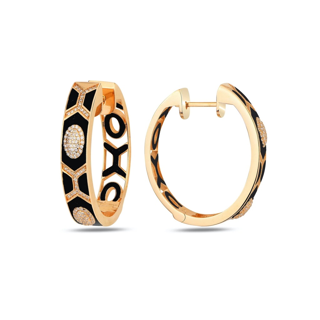 Rose Gold Shield Maxi Hoops Black