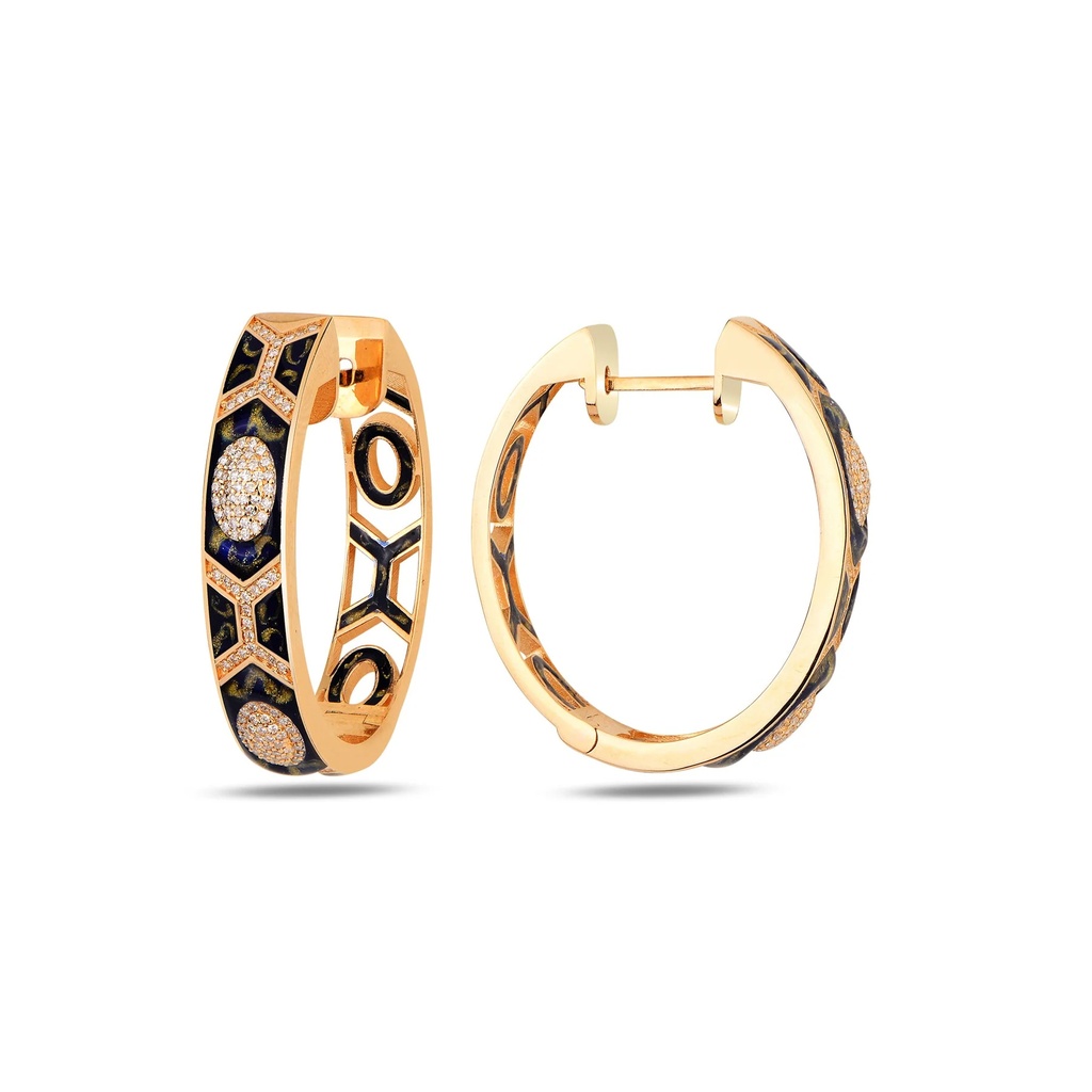 Rose Gold Shield Maxi Hoops with Blue Mother of Pearl Enamel