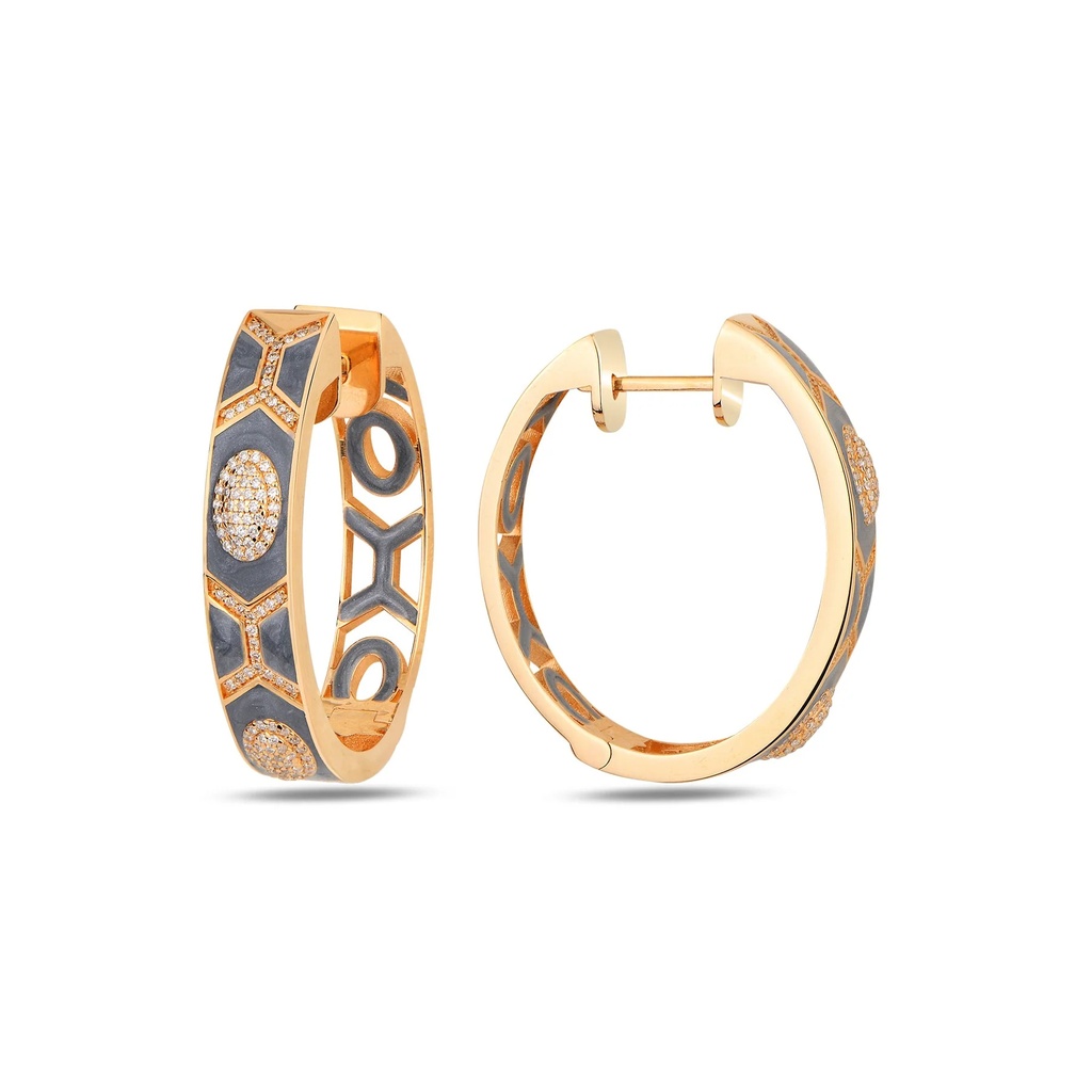 Rose Gold Shield Maxi Hoops with Rhodium Enamel