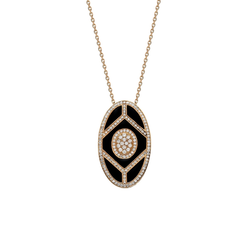 Rose Gold Shield Pendant - Black Enamel