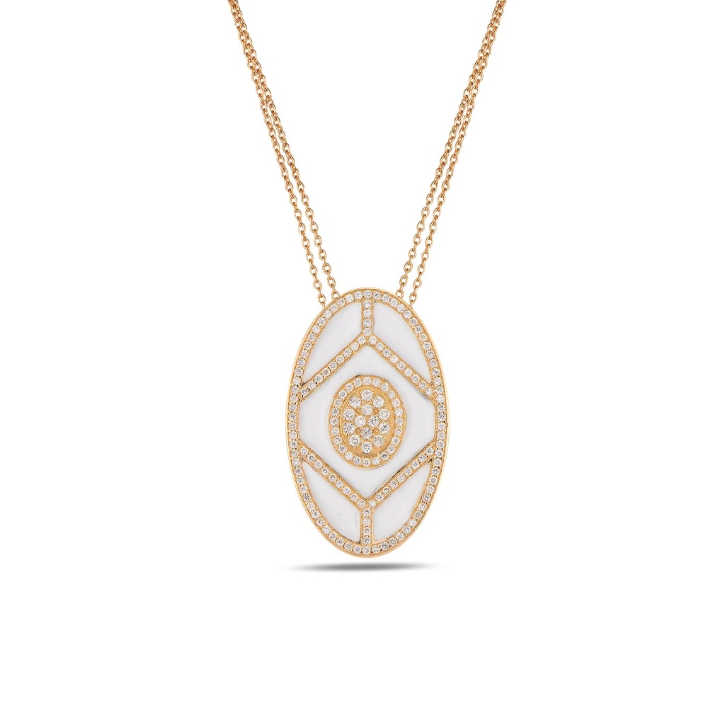 Rose Gold Shield Pendant - White Enamel