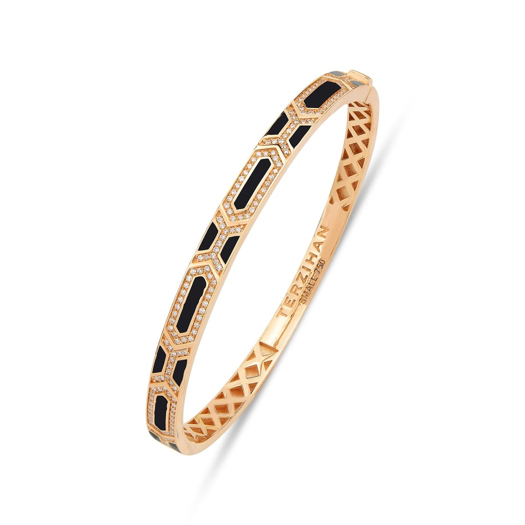 Rose Gold Shield Slim Bracelet - Black Enamel
