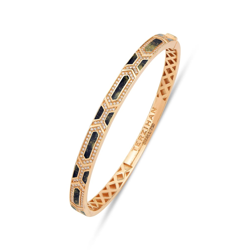 Rose Gold Shield Slim Bracelet - Blue Mother Of Pearl Enamel