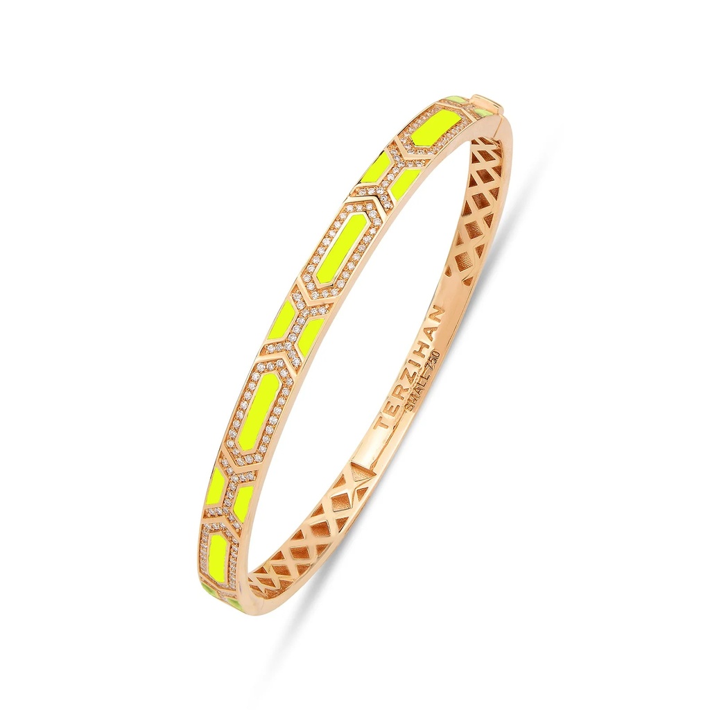 Rose Gold Shield Slim Bracelet - Neon Yellow Enamel
