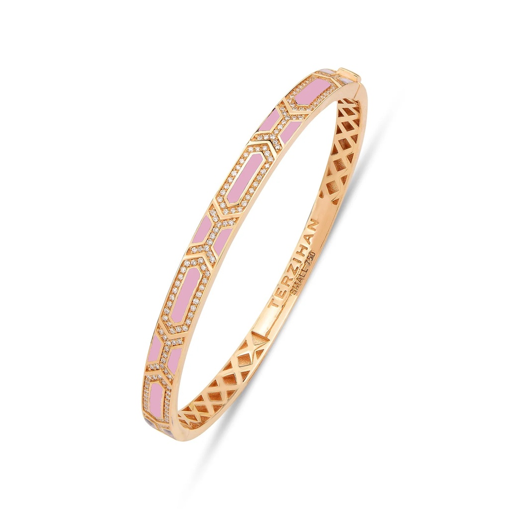 Rose Gold Shield Slim Bracelet - Pink Enamel