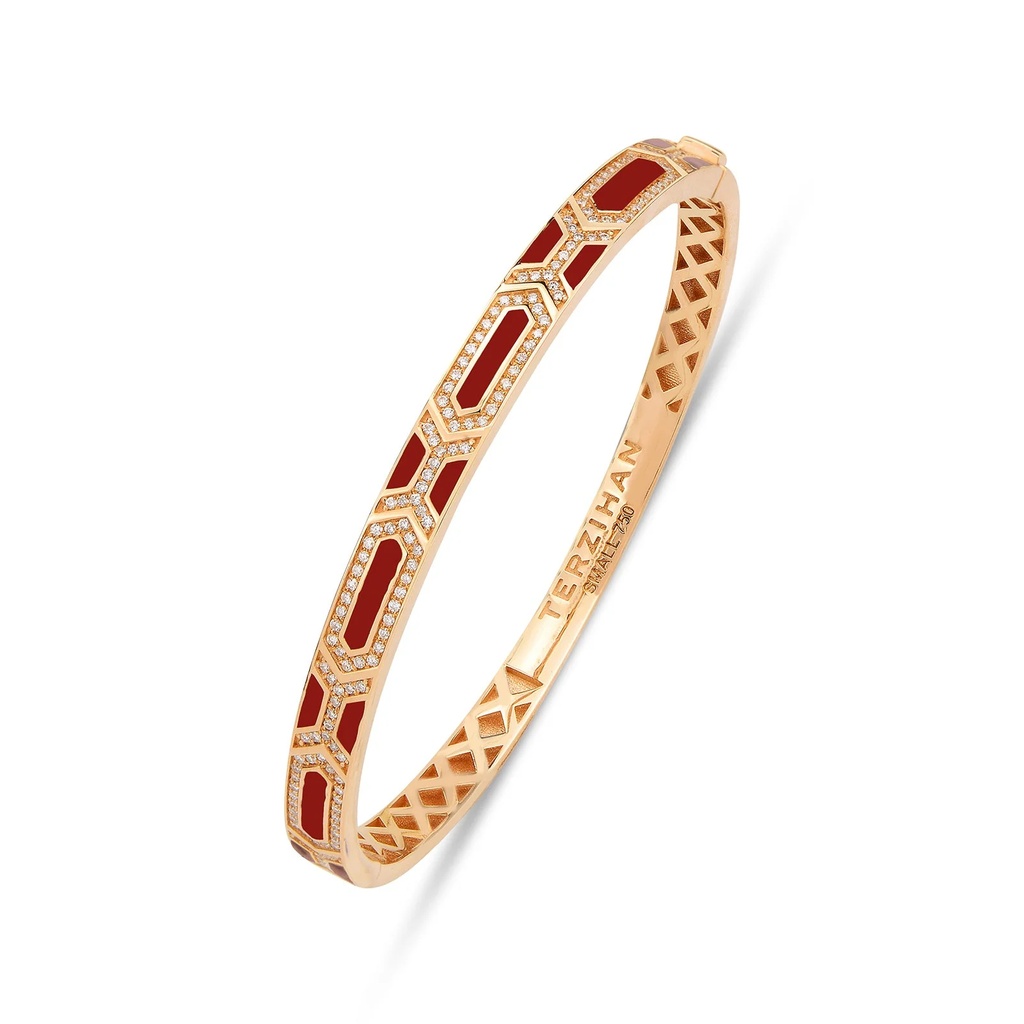 Rose Gold Shield Slim Bracelet - Red Enamel