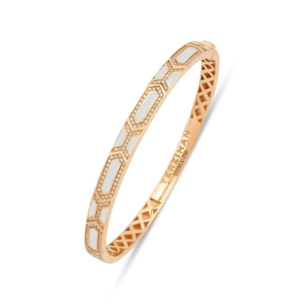 Rose Gold Shield Slim Bracelet - White Enamel