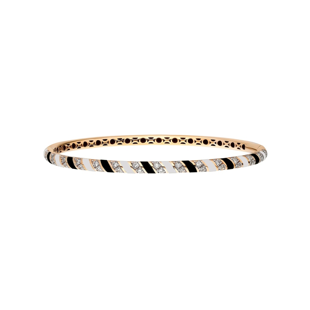 Rose Gold Tornado Bracelet - Black & White Enamel