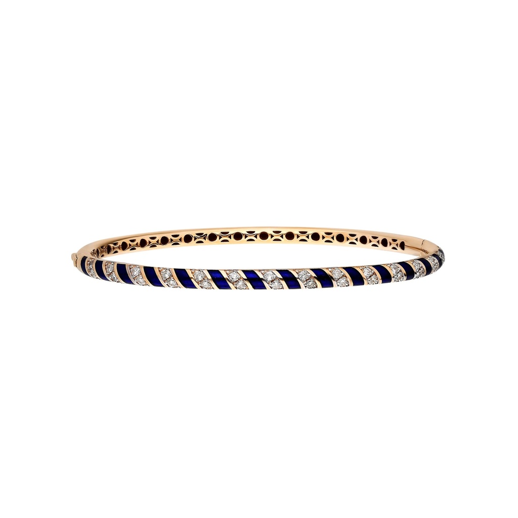 Rose Gold Tornado Bracelet - Blue Enamel