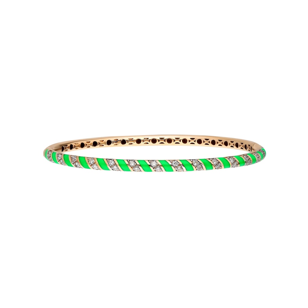 Rose Gold Tornado Bracelet - Neon Green Enamel