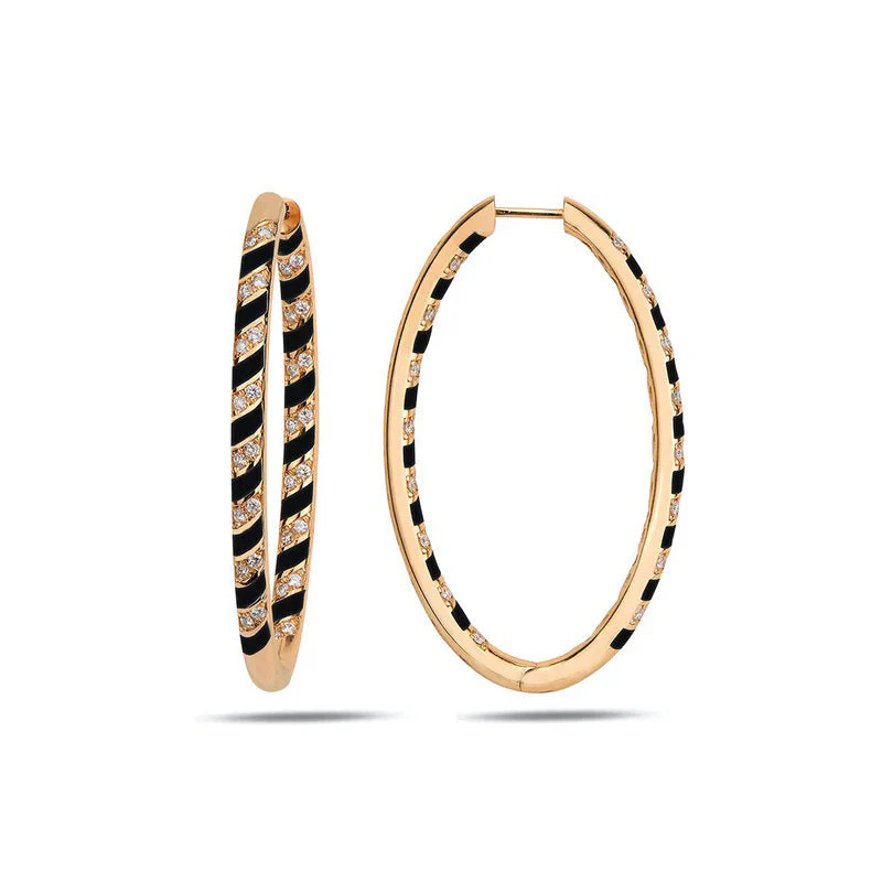 Rose Gold Tornado Maxi Hoops - Black Enamel