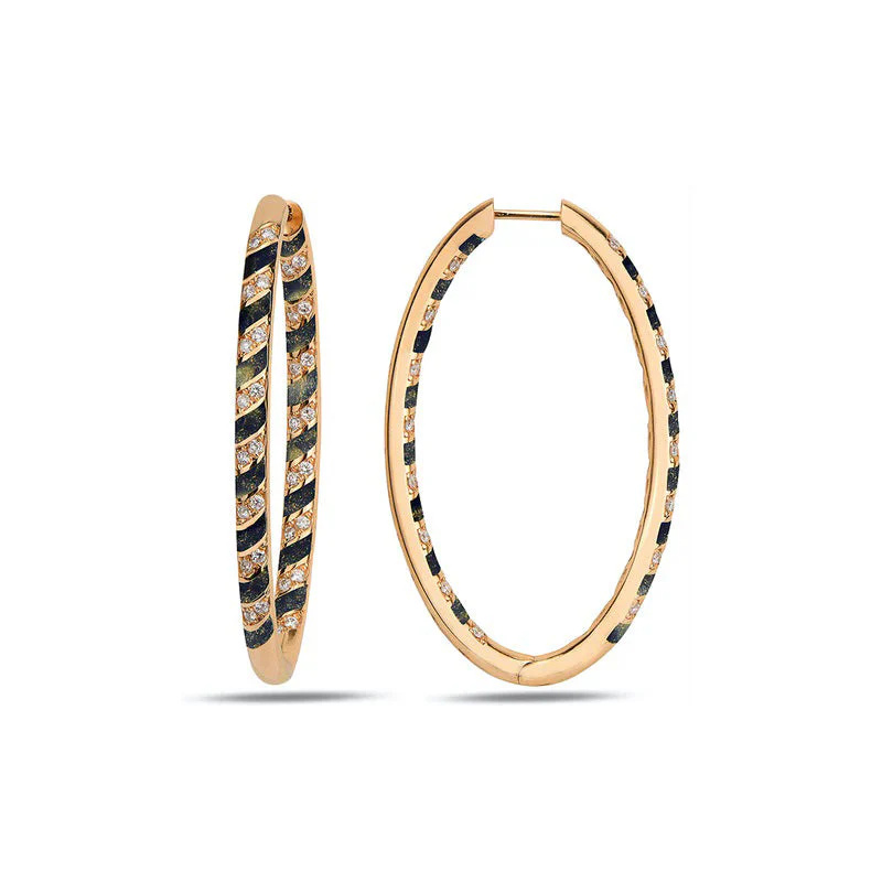 Rose Gold Tornado Maxi Hoops - Blue Mother of Pearl Enamel