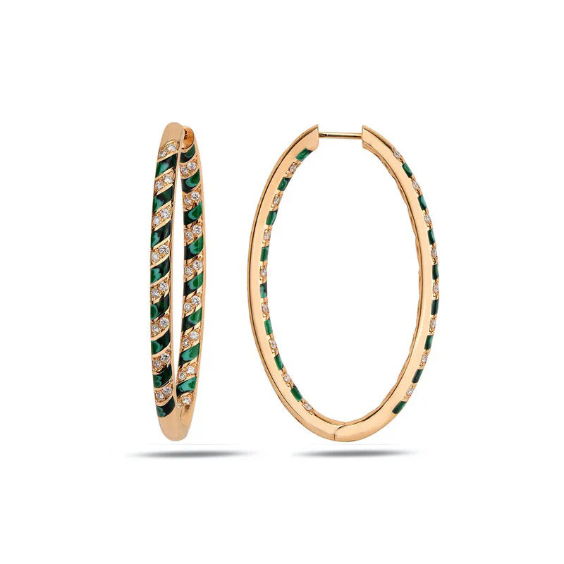 Rose Gold Tornado Maxi Hoops - Green Mother of Pearl Enamel