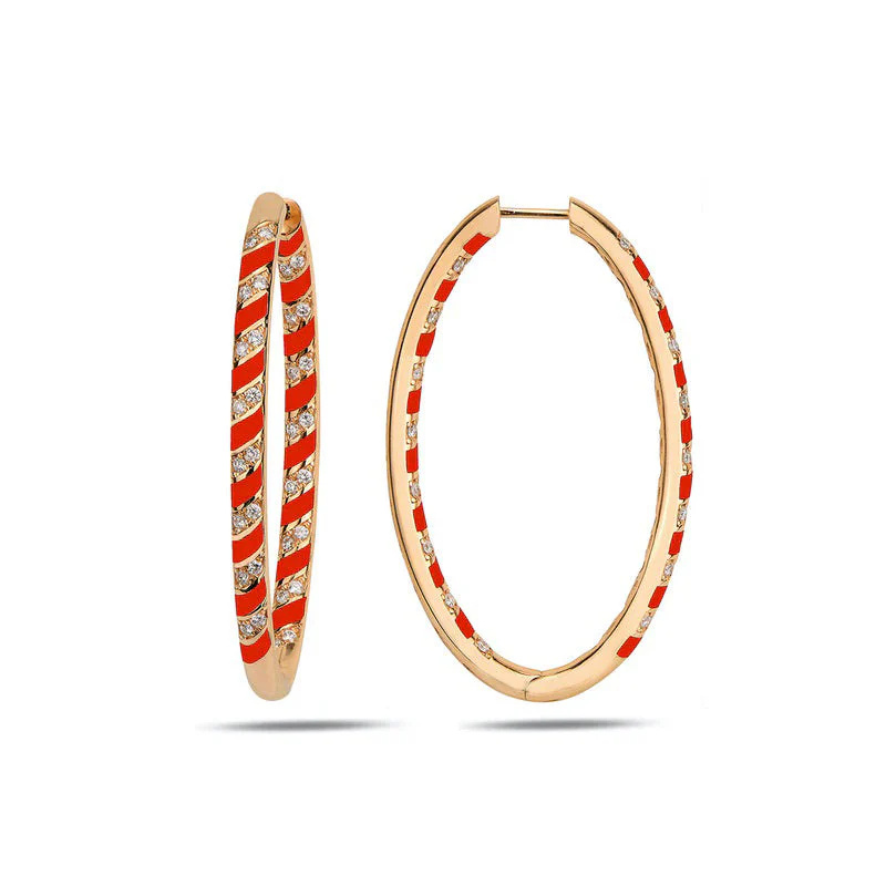 Rose Gold Tornado Maxi Hoops - Red Enamel