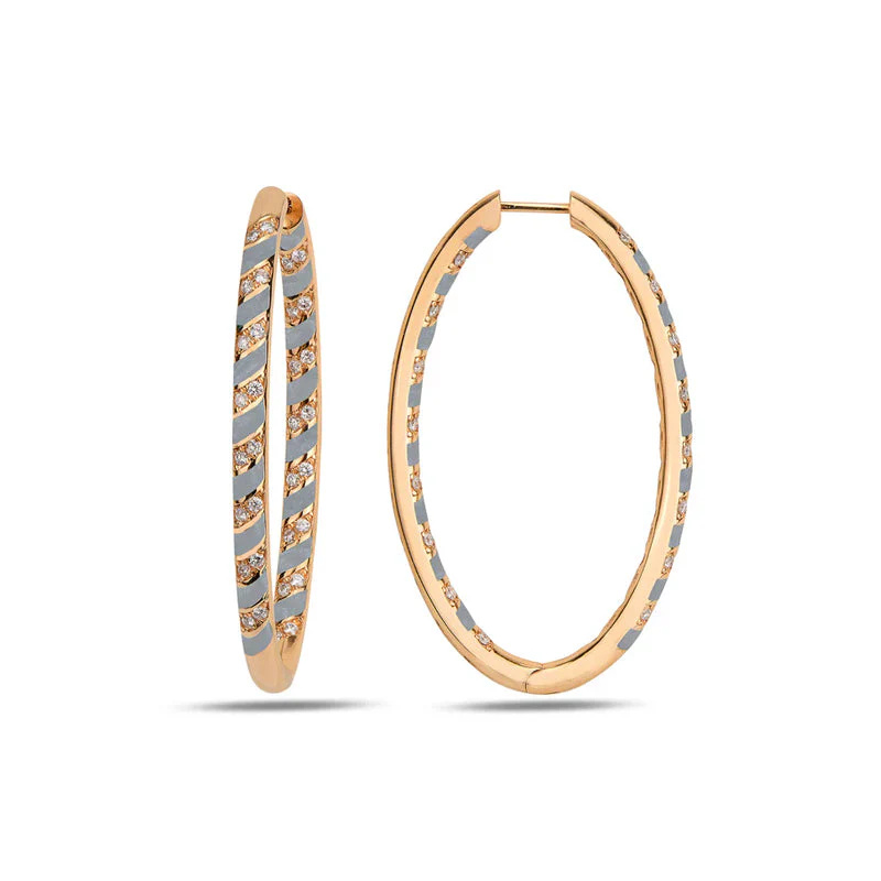 Rose Gold Tornado Maxi Hoops - Rhodium Enamel