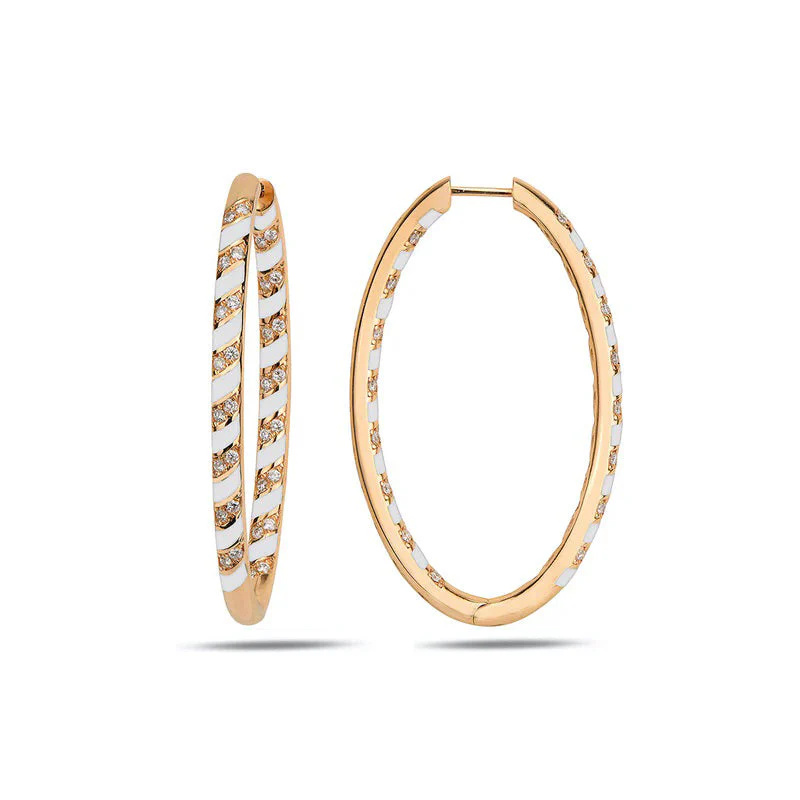 Rose Gold Tornado Maxi Hoops - White Enamel