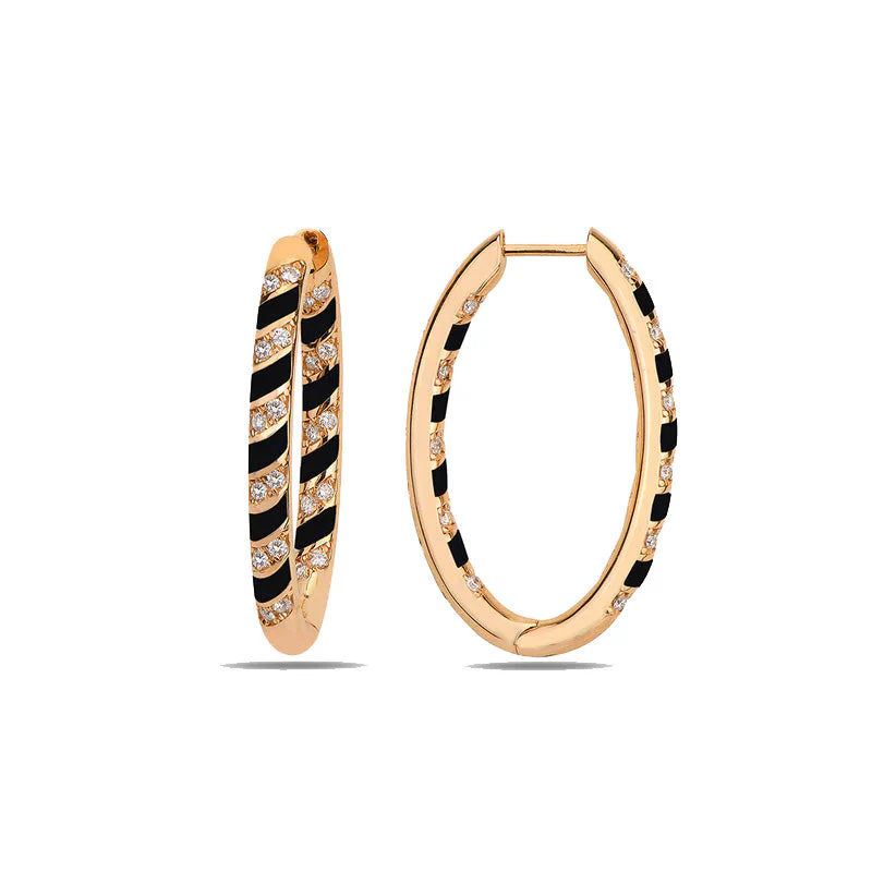 Rose Gold Tornado Mini Hoops - Black Enamel