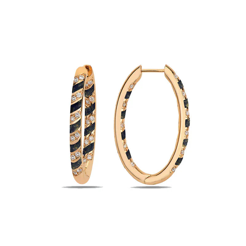 Rose Gold Tornado Mini Hoops - Blue Mother of Pearl Enamel