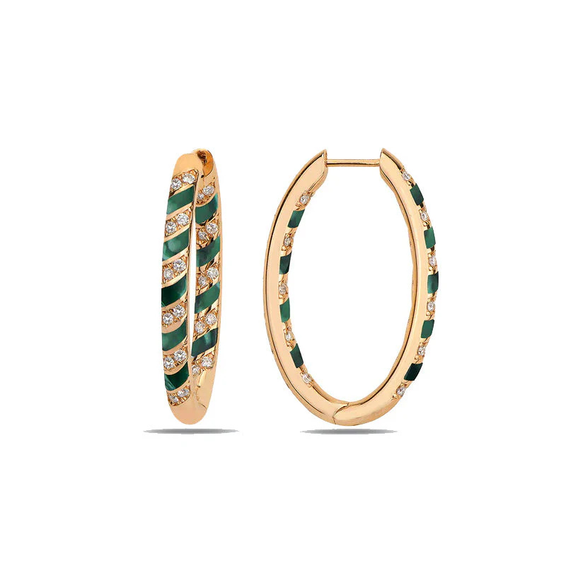 Rose Gold Tornado Mini Hoops - Green Mother of Pearl Enamel