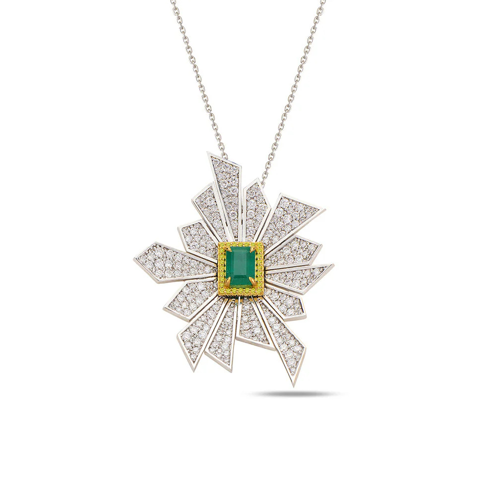 White Gold Alis Crush Maxi Pendant with Emerald