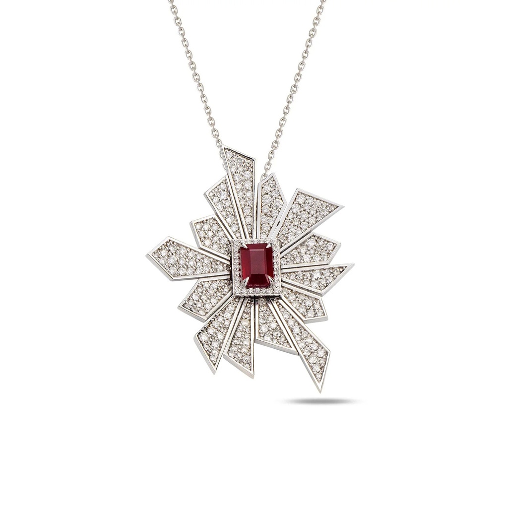 White Gold Alis Crush Maxi Pendant with Ruby