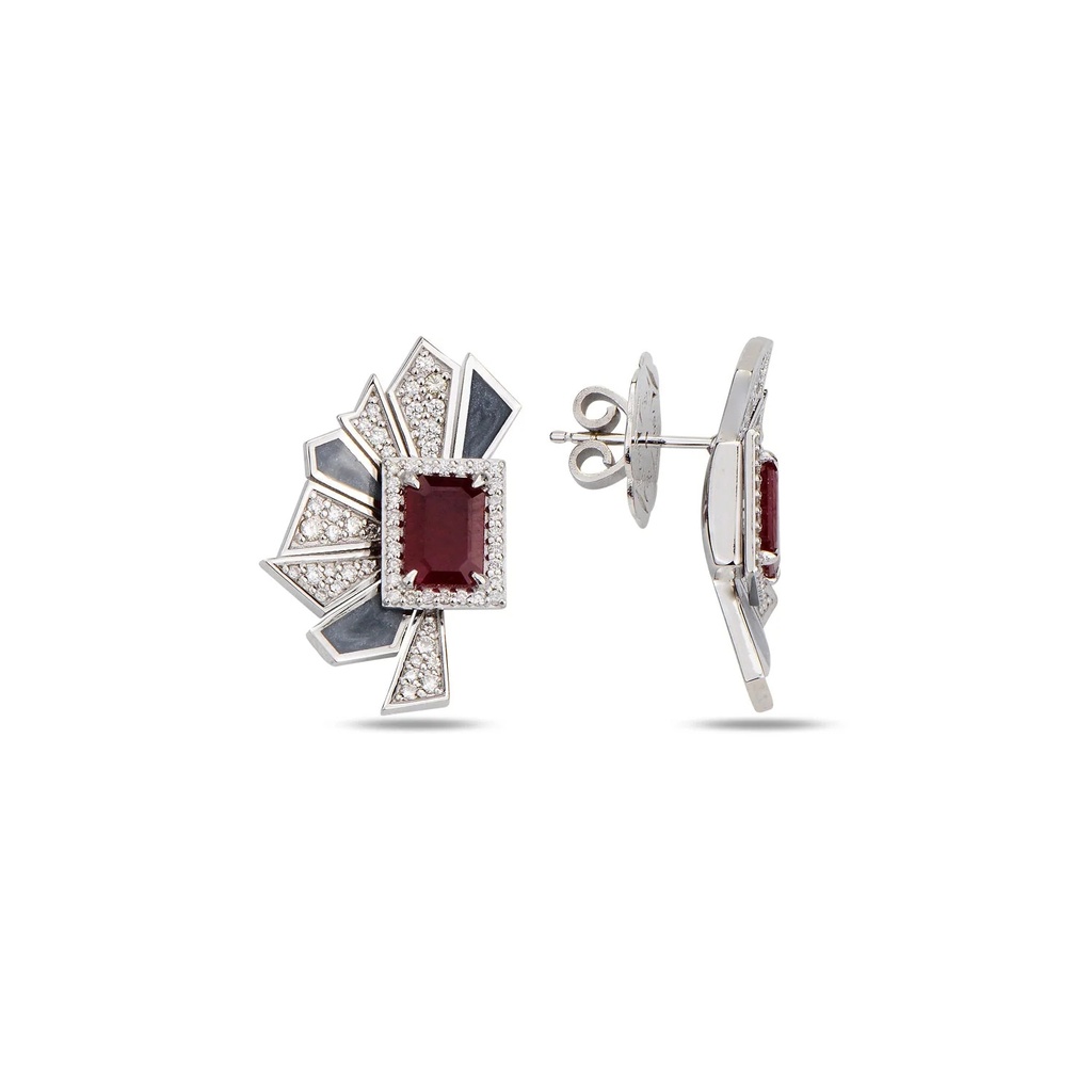 White Gold Alis Crush Mini Earrings with Rhodium Enamel