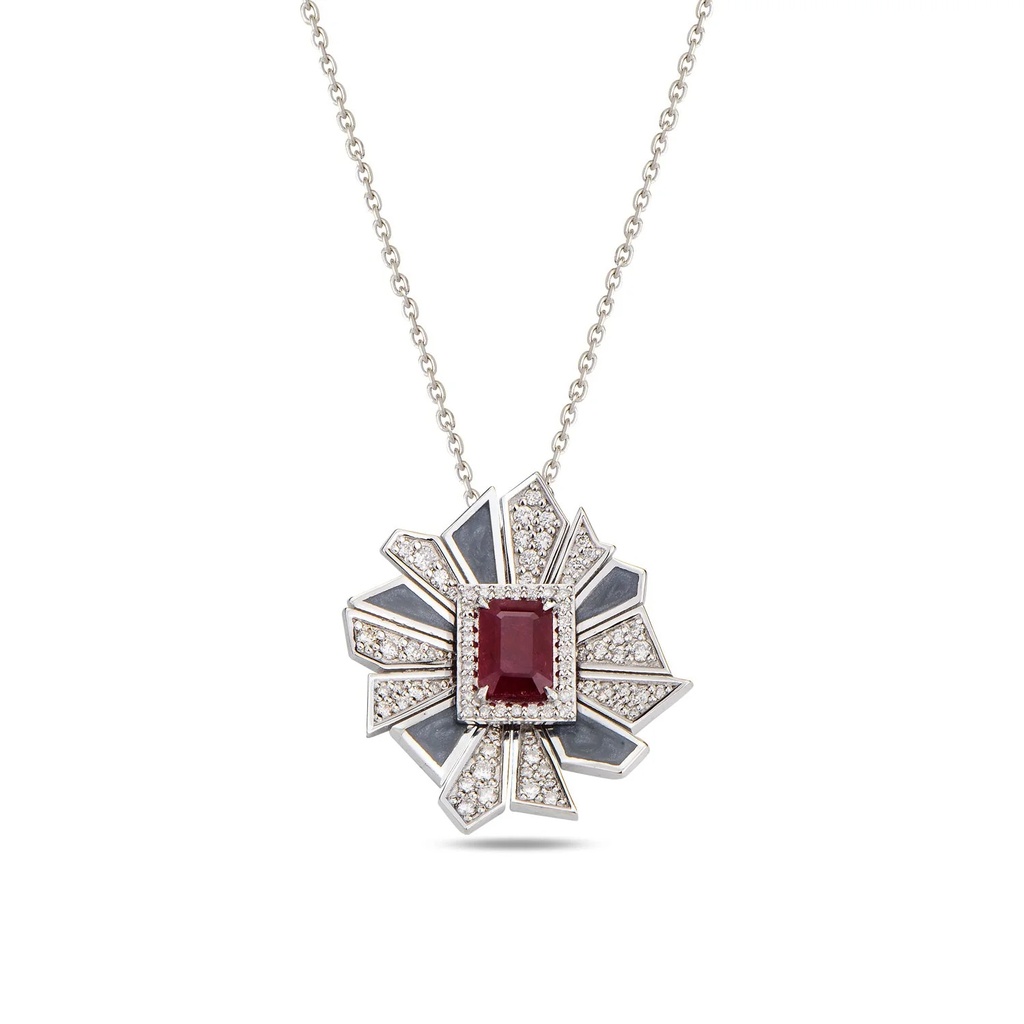 White Gold Alis Crush Mini Pendant with Rhodium Enamel