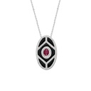 White Gold Shield Pendant - Ruby with Black Enamel