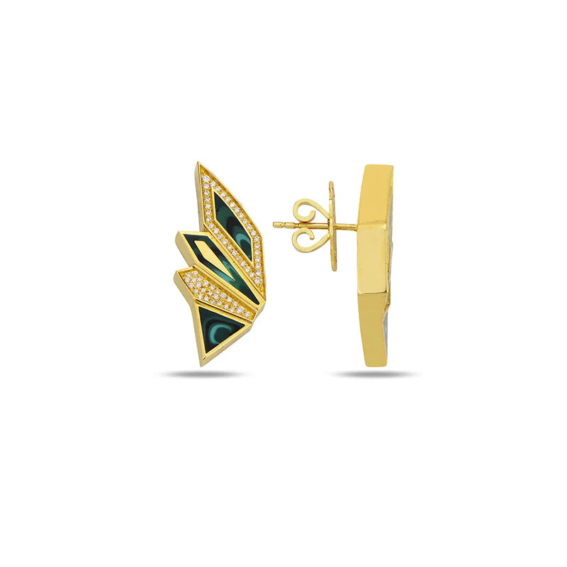 Yellow Gold Alis Mini Earrings with Green Mother of Pearl Enamel