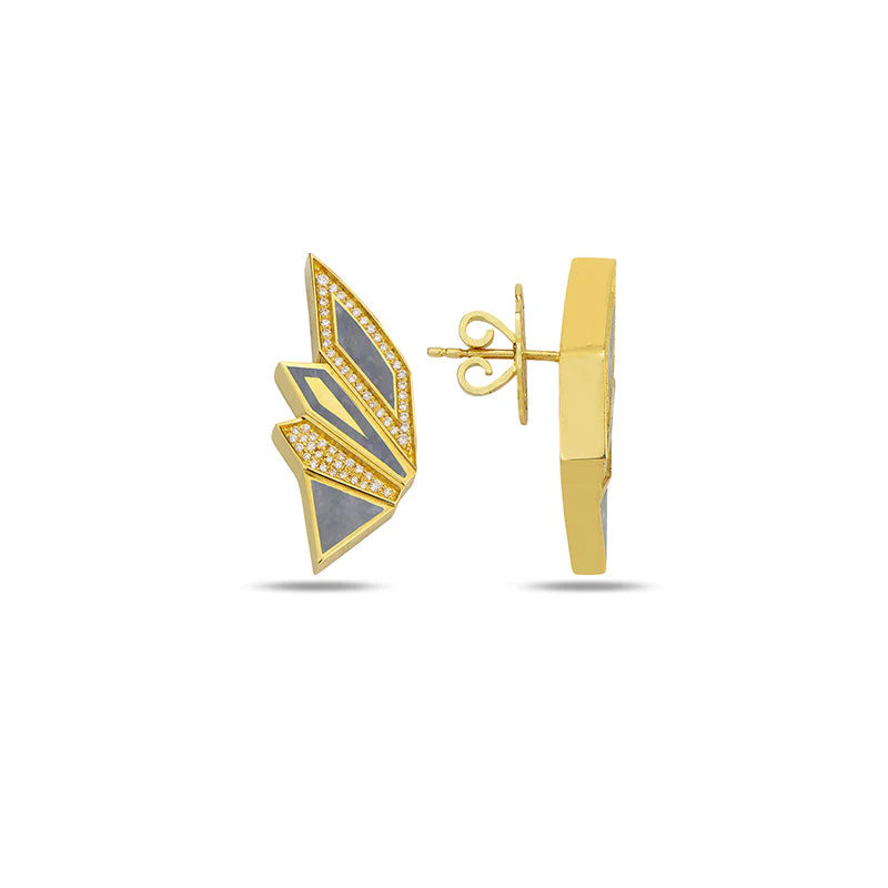 Yellow Gold Alis Mini Earrings with Rhodium Enamel