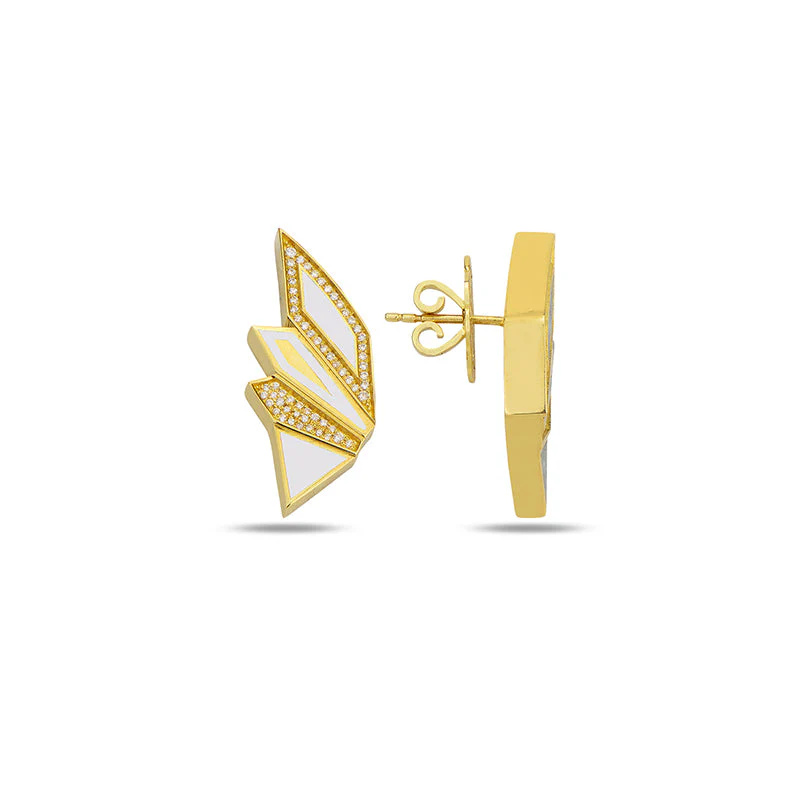 Yellow Gold Alis Mini Earrings with White Enamel