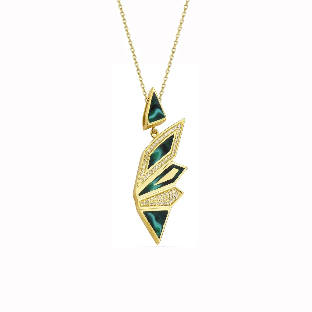 Yellow Gold Alis Pendant with Green Mother of Pearl Enamel